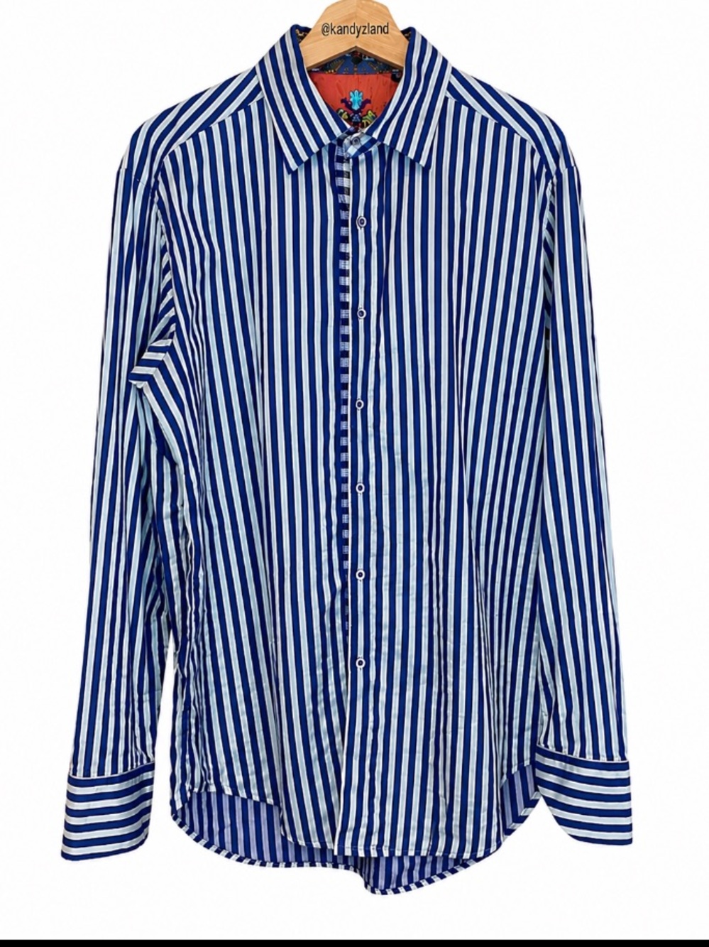 ROBERT GRAHAM Mens Blue Stripe Button Down